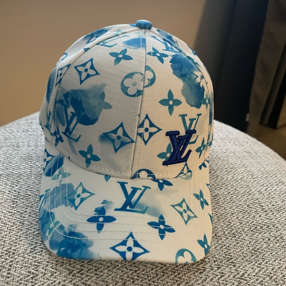 Louis Vuitton Blue and White Monogram Hat Authentic